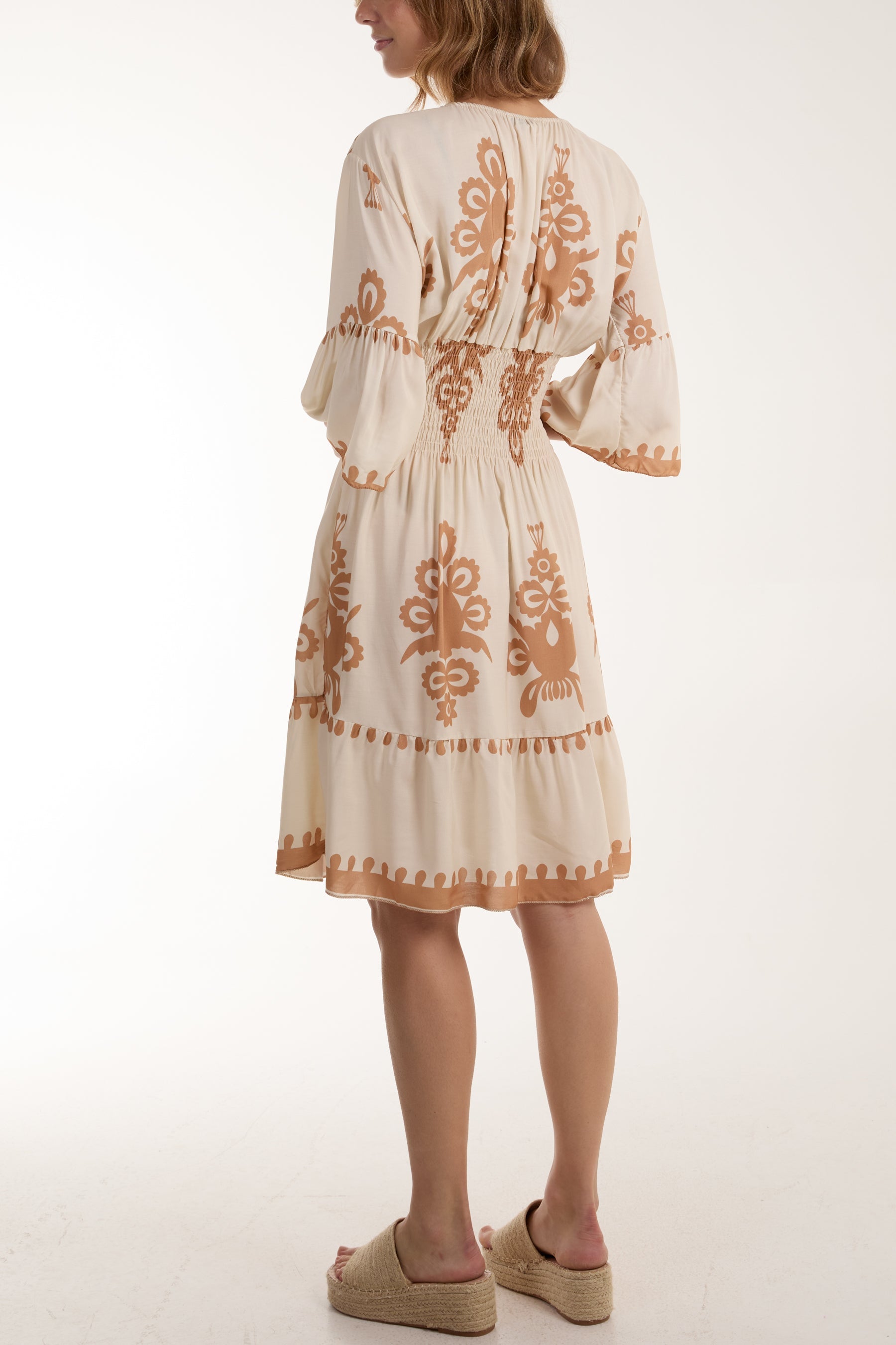 Shirred Bodice Printed Mini Dress Dresses WearAll