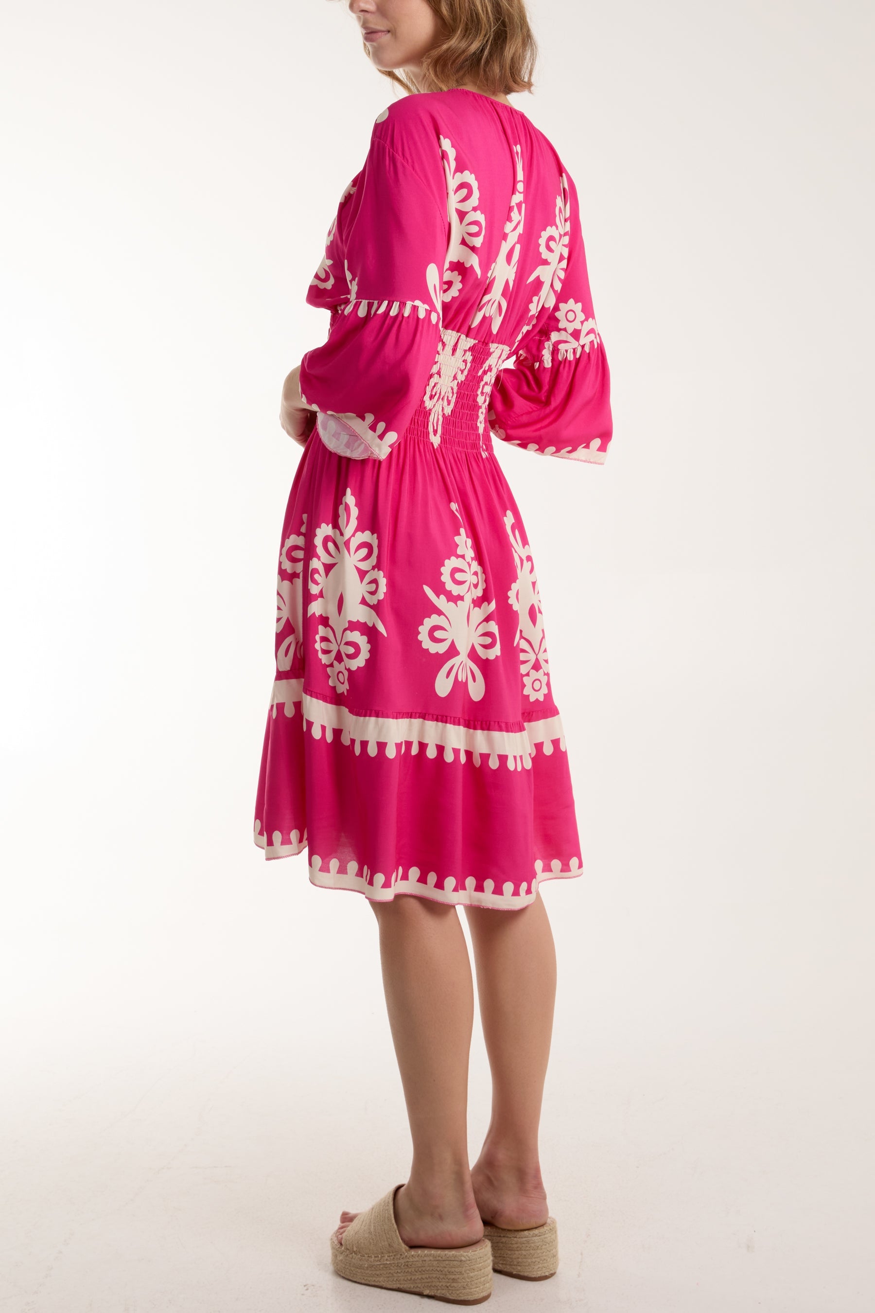 Shirred Bodice Printed Mini Dress Dresses WearAll