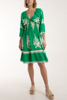 Shirred Bodice Printed Mini Dress Dresses WearAll Jade One Size