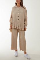 Plisse Shirt & Trouser Co-Ord Set Co-Ords WearAll Stone One Size