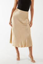 Waistband Satin Midi Skirt Skirts WearAll Gold One Size