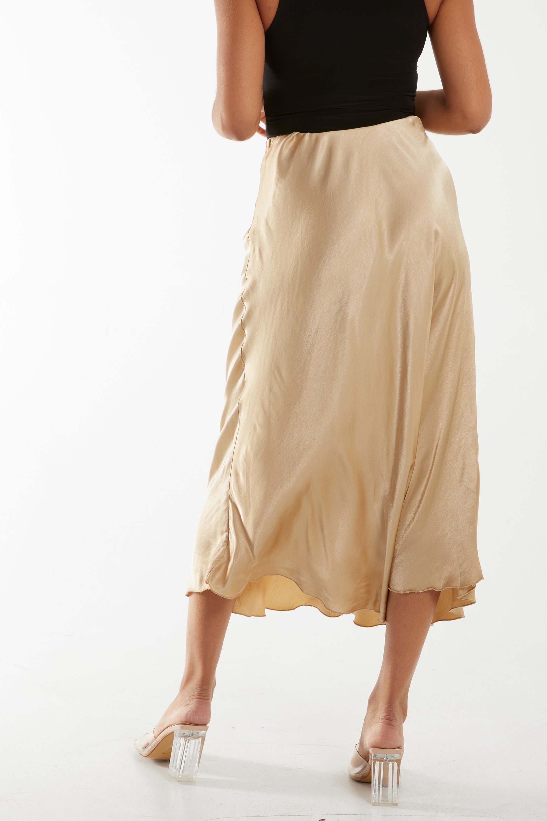 Waistband Satin Midi Skirt Skirts WearAll