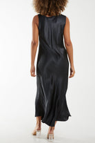Satin Bias Cut V Neck Maxi Dress Dresses WearAll