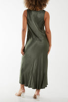 Satin Bias Cut V Neck Maxi Dress Dresses WearAll