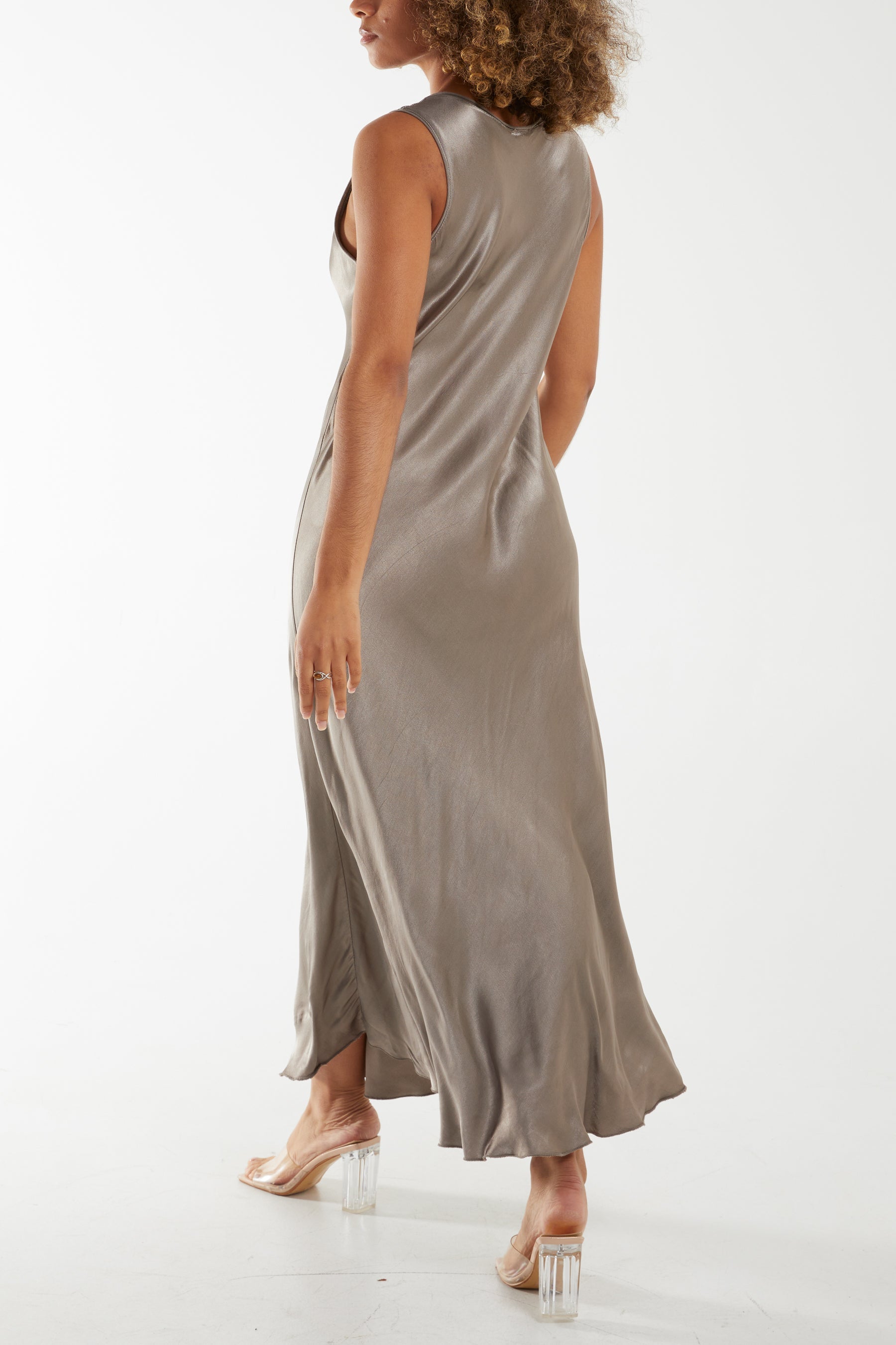 Satin Bias Cut V Neck Maxi Dress Dresses WearAll