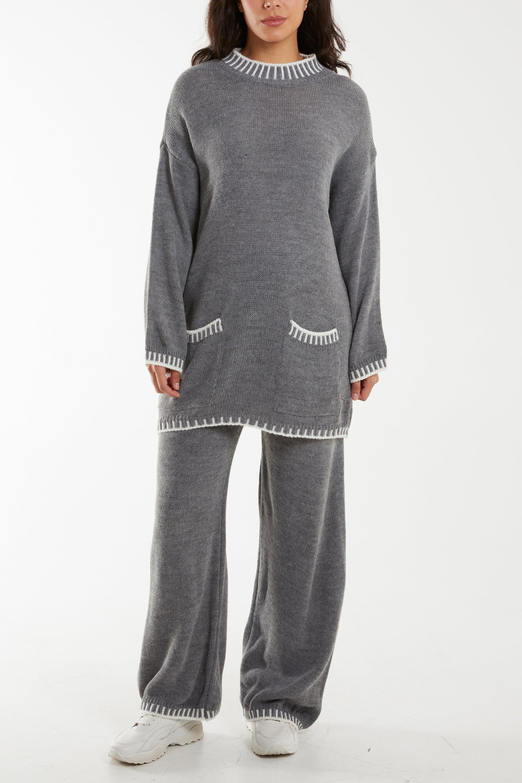 Pockets Stitch Hem Co-Ord Set Co-Ords WearAll Grey One Size