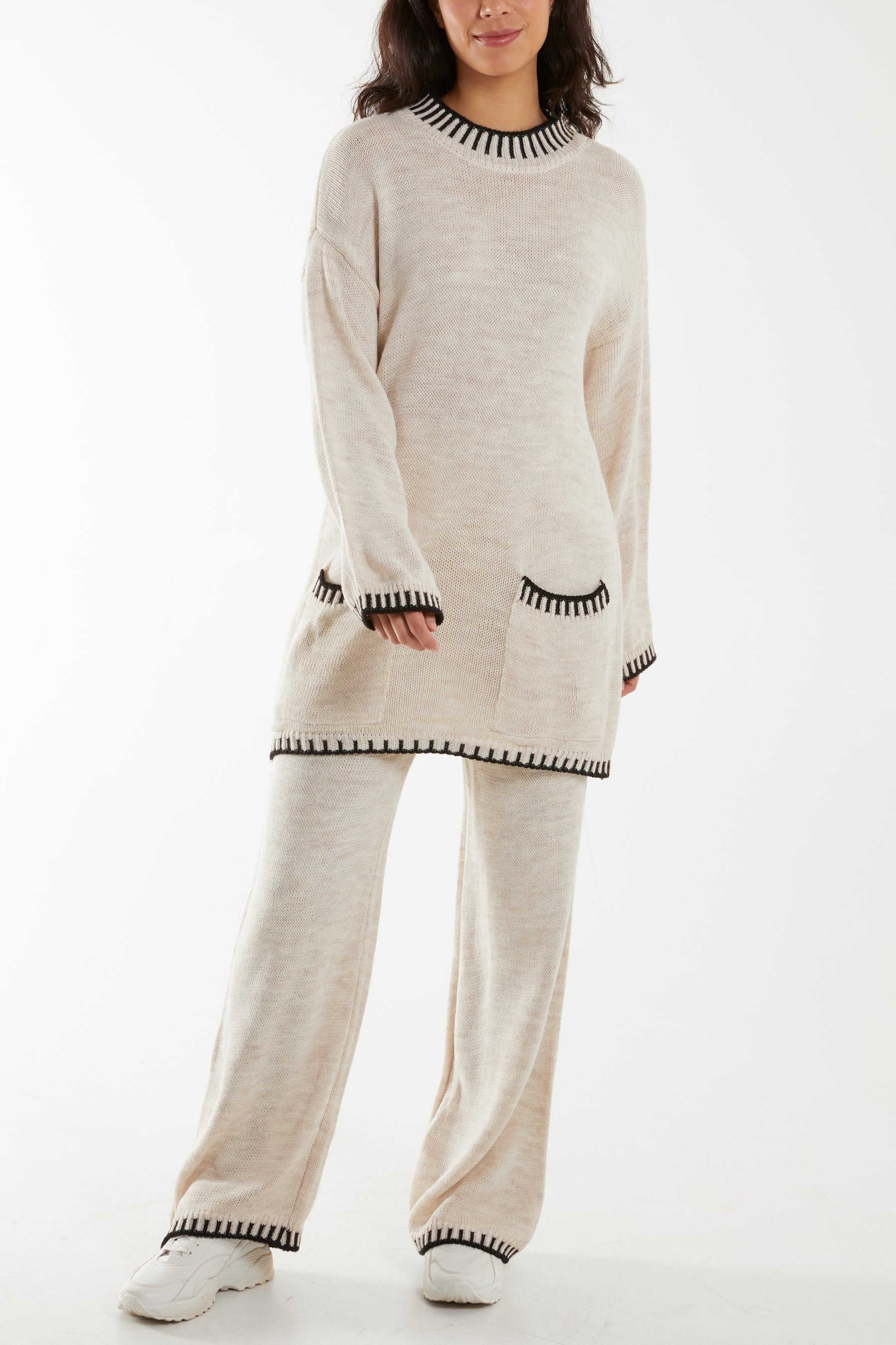 Pockets Stitch Hem Co-Ord Set Co-Ords WearAll Stone One Size