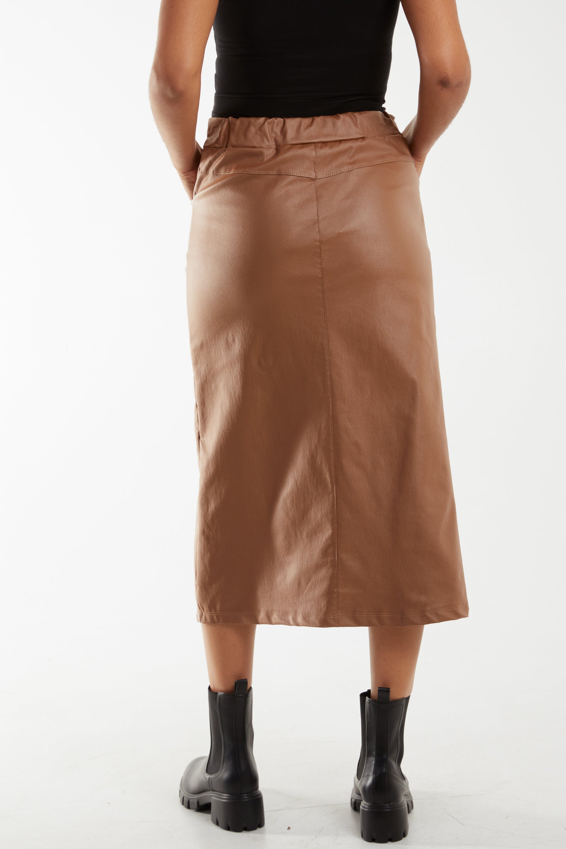 Magic String PU Coated Midi Skirt Skirts WearAll