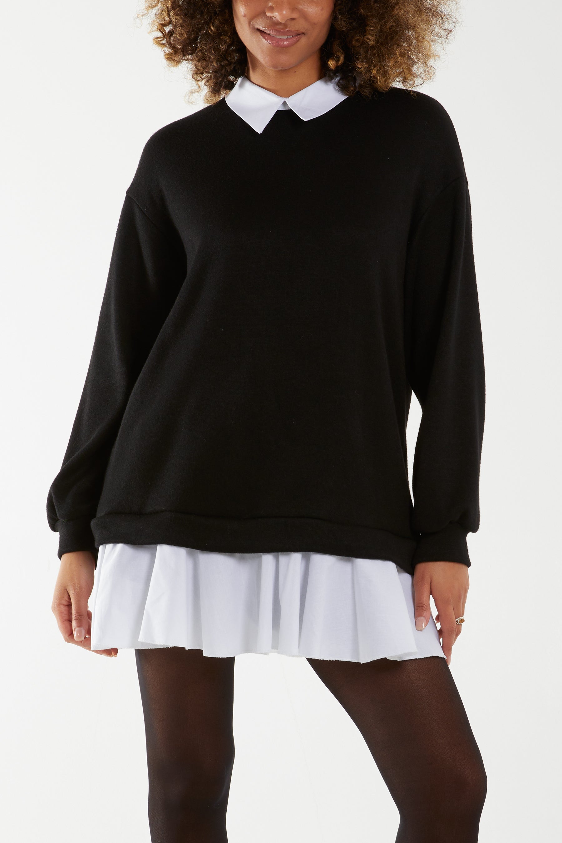 Two In One Knitted Collar Top Jumpers WearAll Black One Size