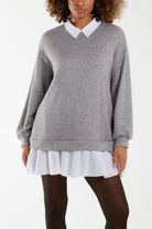 Two In One Knitted Collar Top Jumpers WearAll Grey One Size