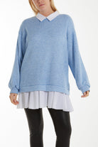 Two In One Knitted Collar Top Jumpers WearAll Light Blue One Size