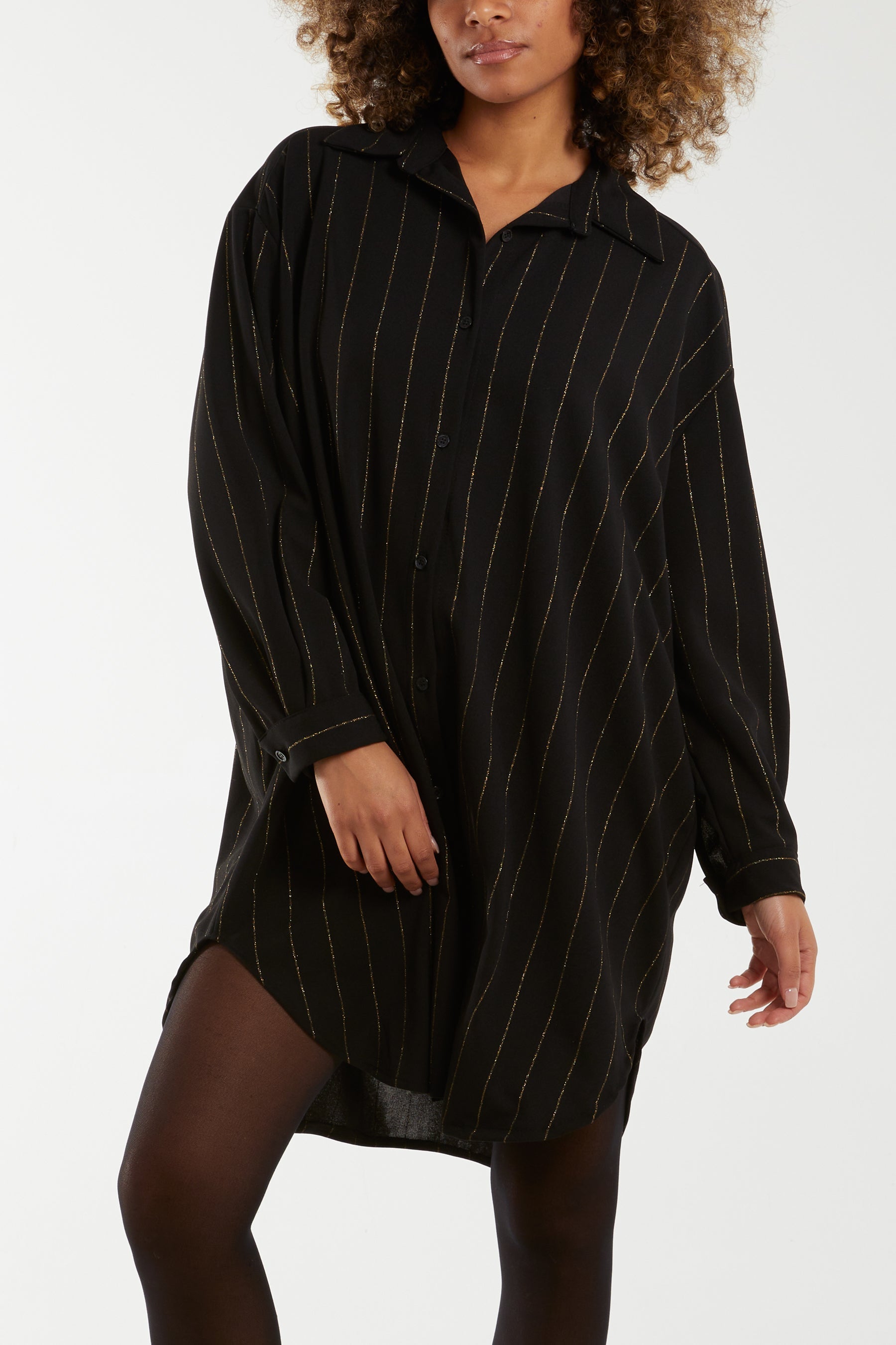 Glitter Stripes Oversized Shirt Shirts WearAll Gold One Size