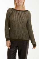 Soft Touch Two Tone Ribbed Jumper Jumpers WearAll Khaki One Size