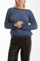 Soft Touch Two Tone Ribbed Jumper Jumpers WearAll Denim One Size
