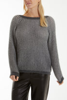 Soft Touch Two Tone Ribbed Jumper Jumpers WearAll Grey One Size