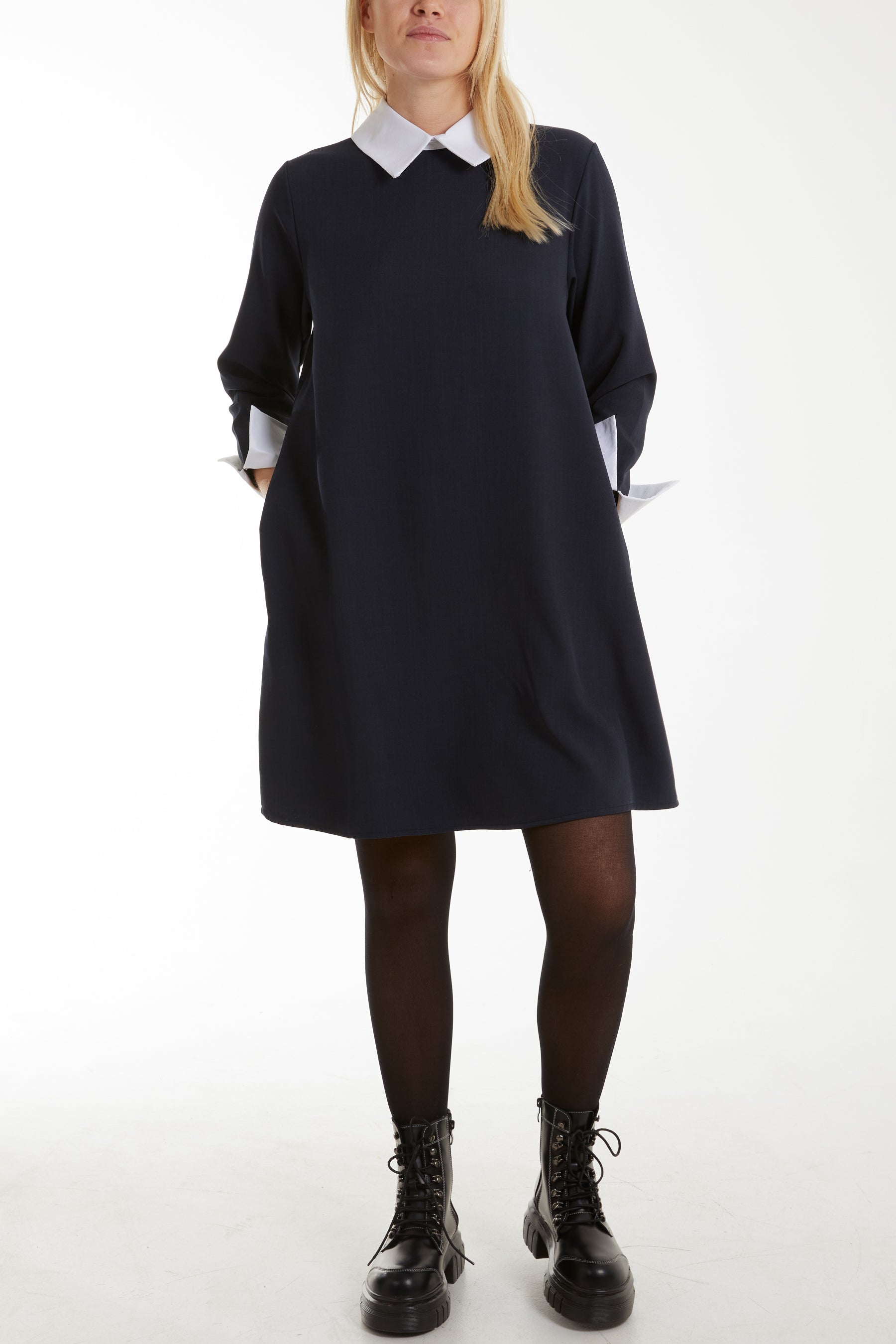 Collar & Cuff A Line Side Pocket Dress Dresses WearAll Navy One Size