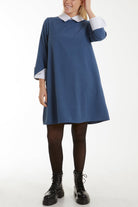 Collar & Cuff A Line Side Pocket Dress Dresses WearAll Denim One Size