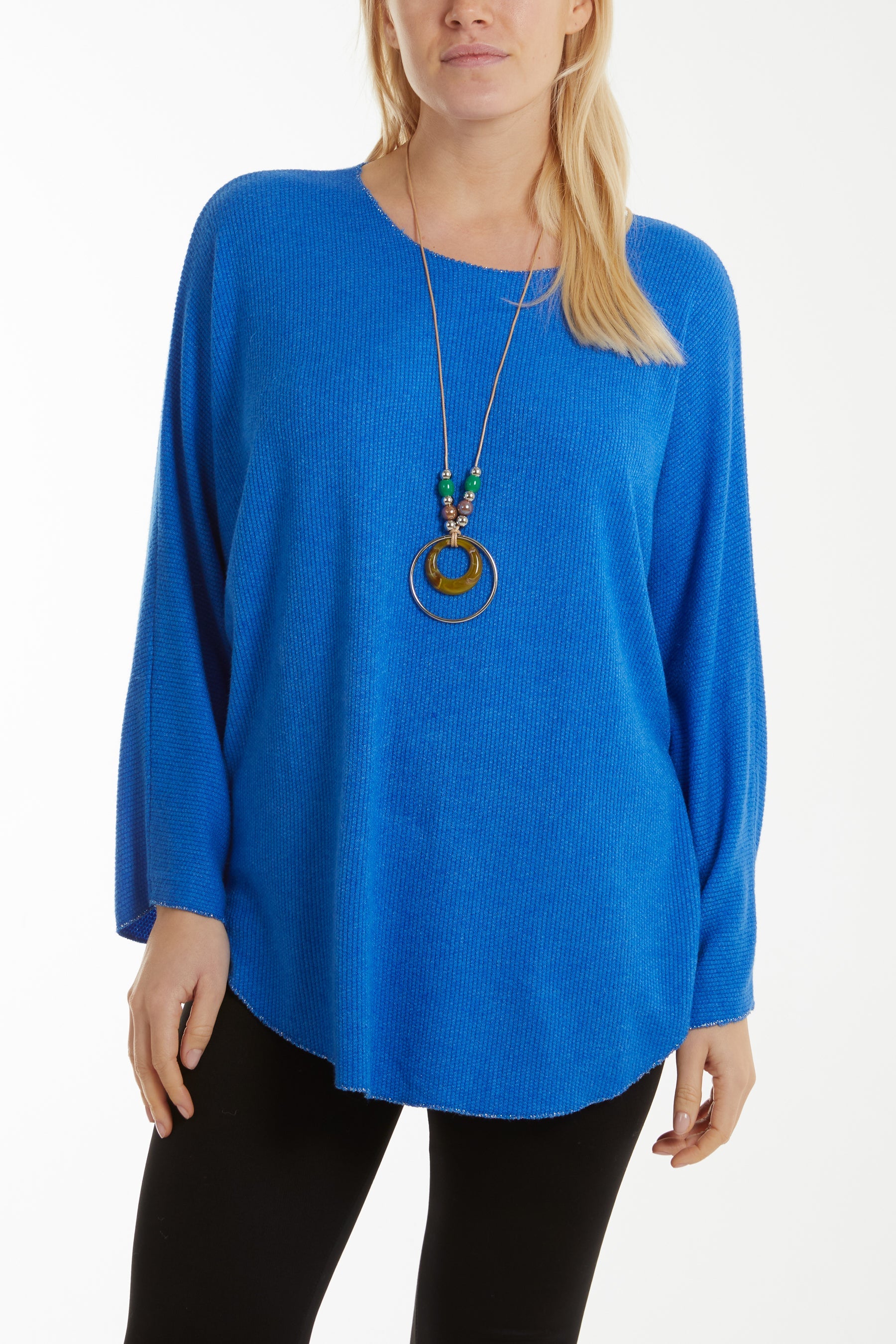 Waffle Fine Knit Batwing Necklace Jumper Jumpers WearAll Royal Blue One Size