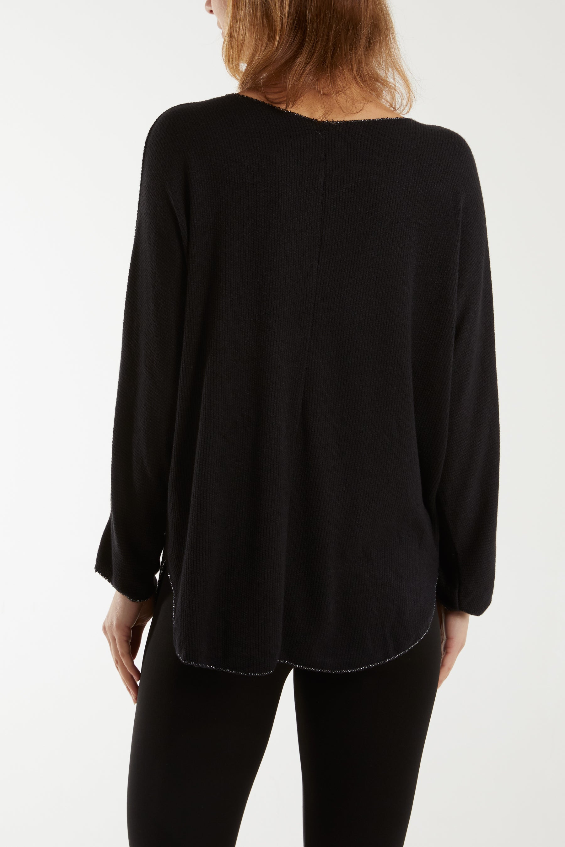 Waffle Fine Knit Batwing Necklace Jumper Jumpers WearAll