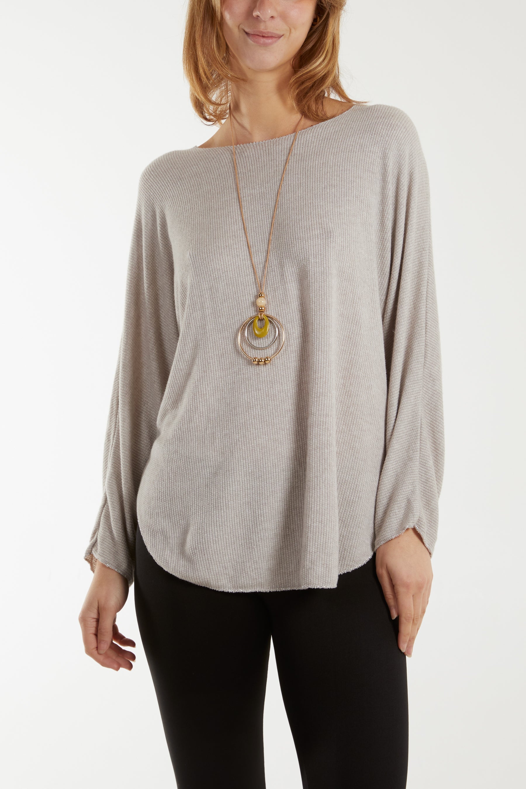 Waffle Fine Knit Batwing Necklace Jumper Jumpers WearAll Stone One Size