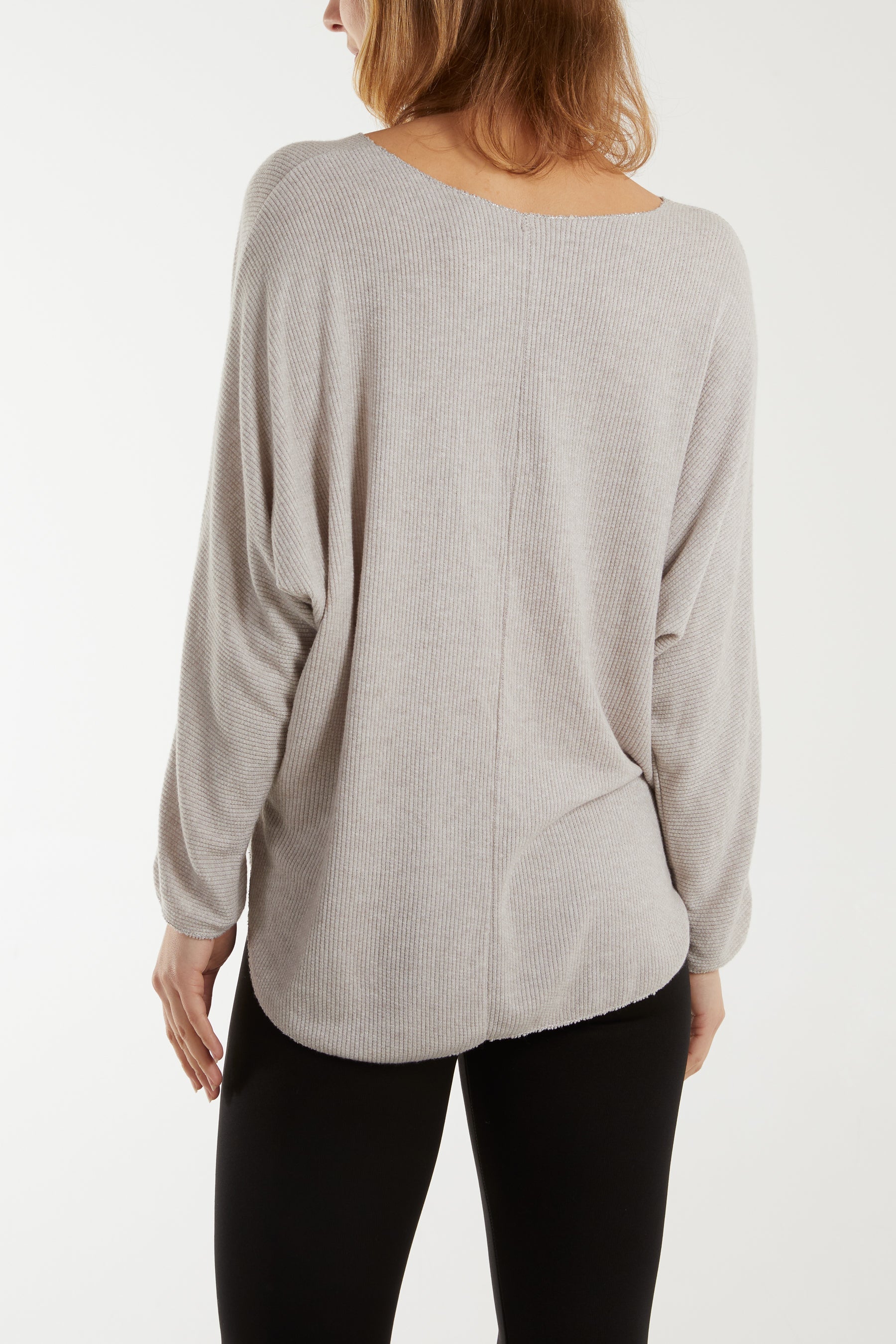 Waffle Fine Knit Batwing Necklace Jumper Jumpers WearAll