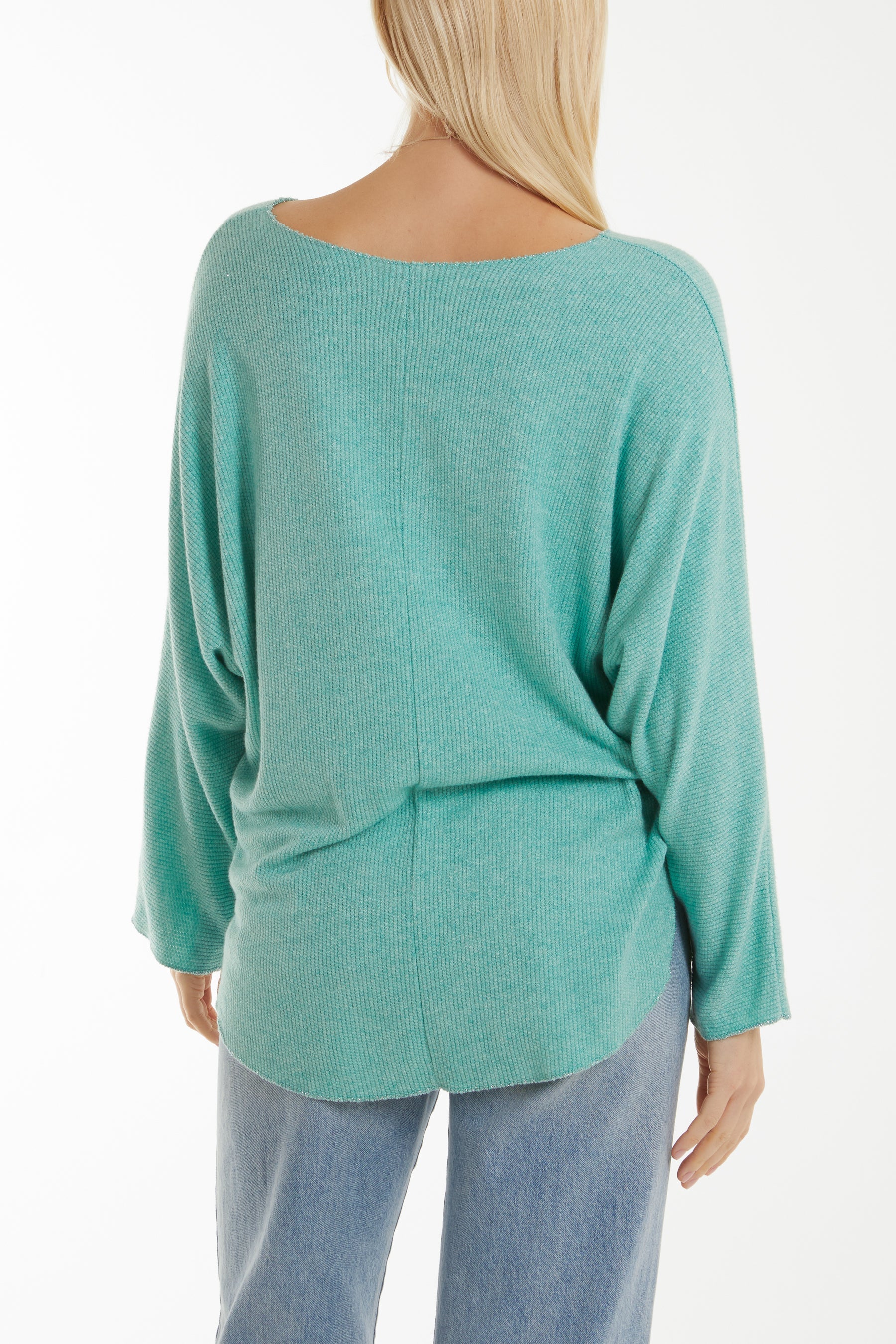 Waffle Fine Knit Batwing Necklace Jumper Jumpers WearAll