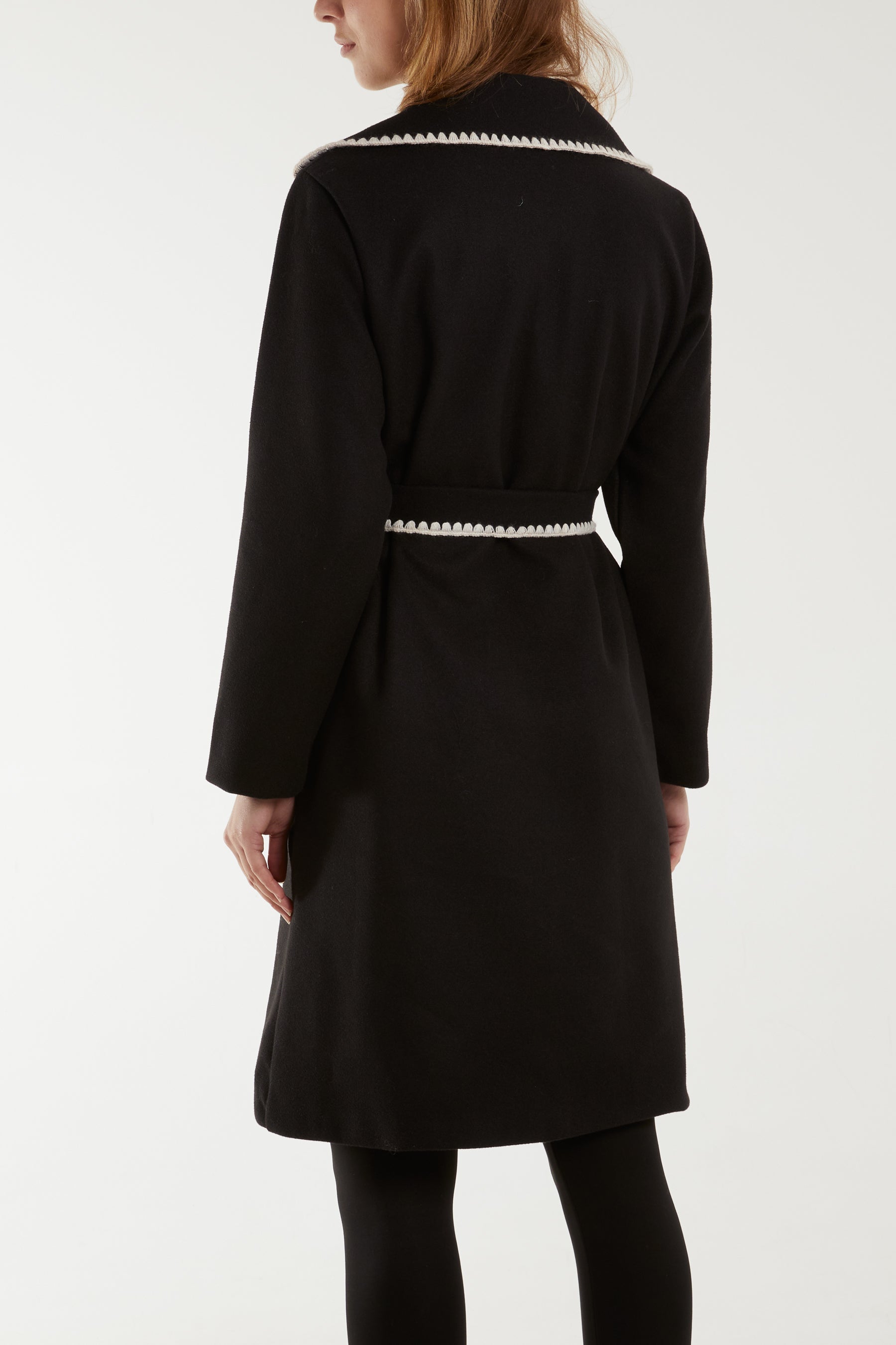 Blanket Stitch Hem Tied Waist Coat Coats WearAll