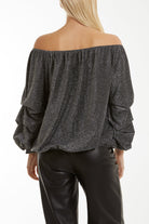 Glitter Lurex Bubble Hem Bardot Top Tops WearAll