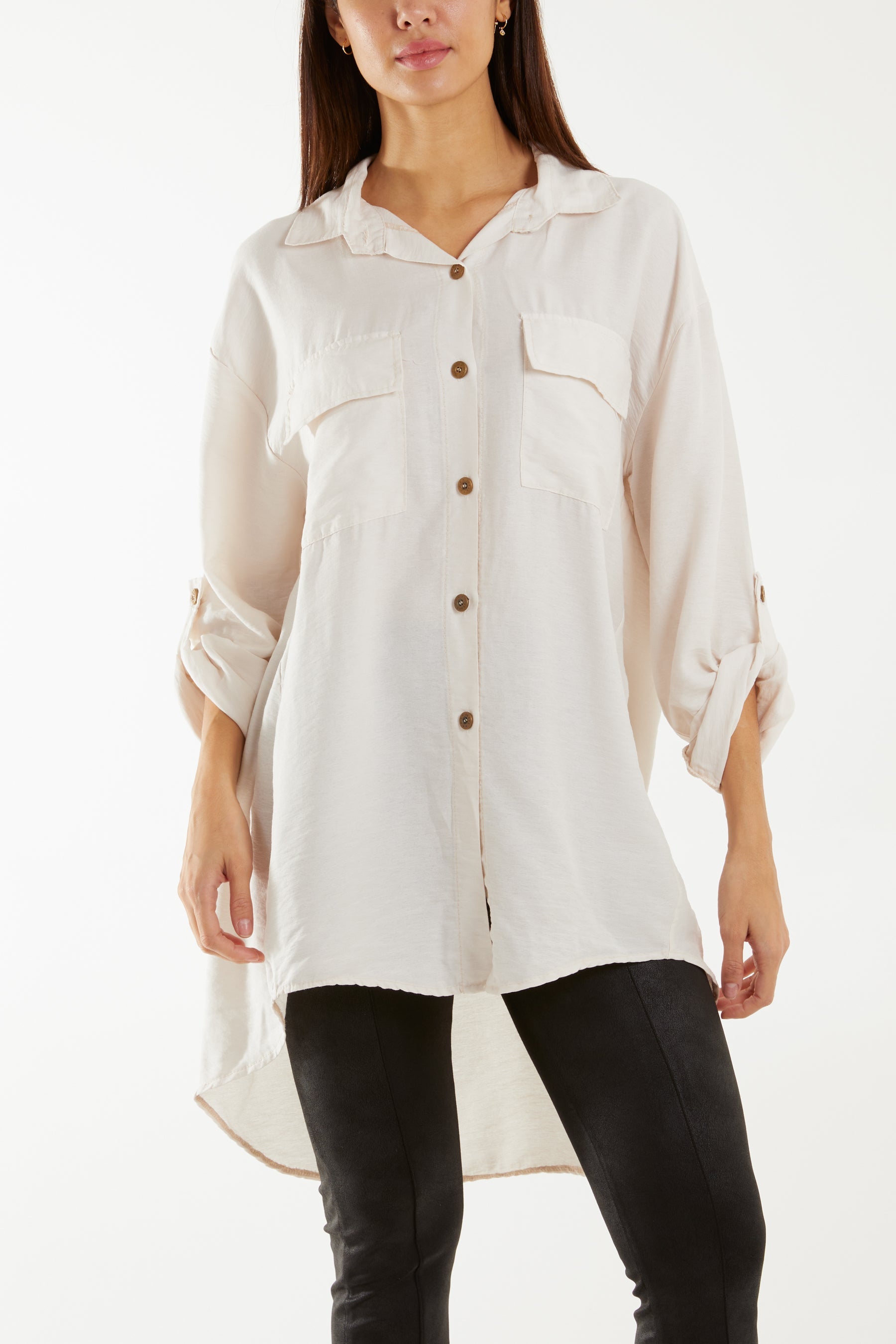 Roll Sleeve Utility Shirt Shirts WearAll Beige One Size