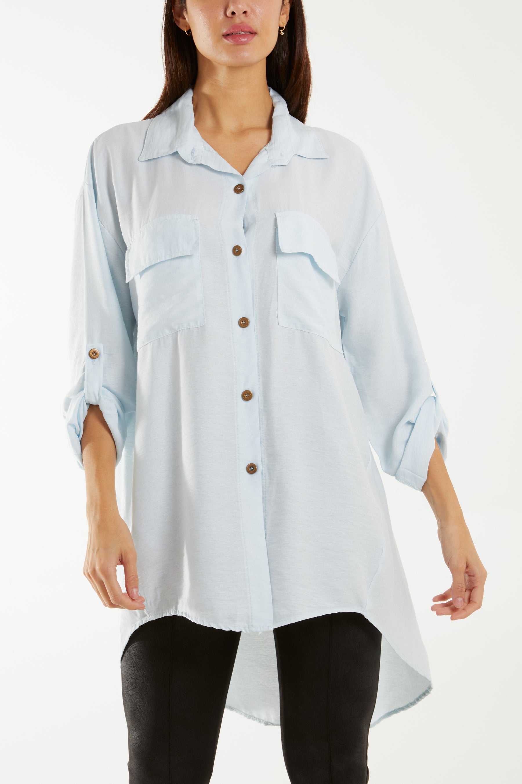 Roll Sleeve Utility Shirt Shirts WearAll Light Blue One Size