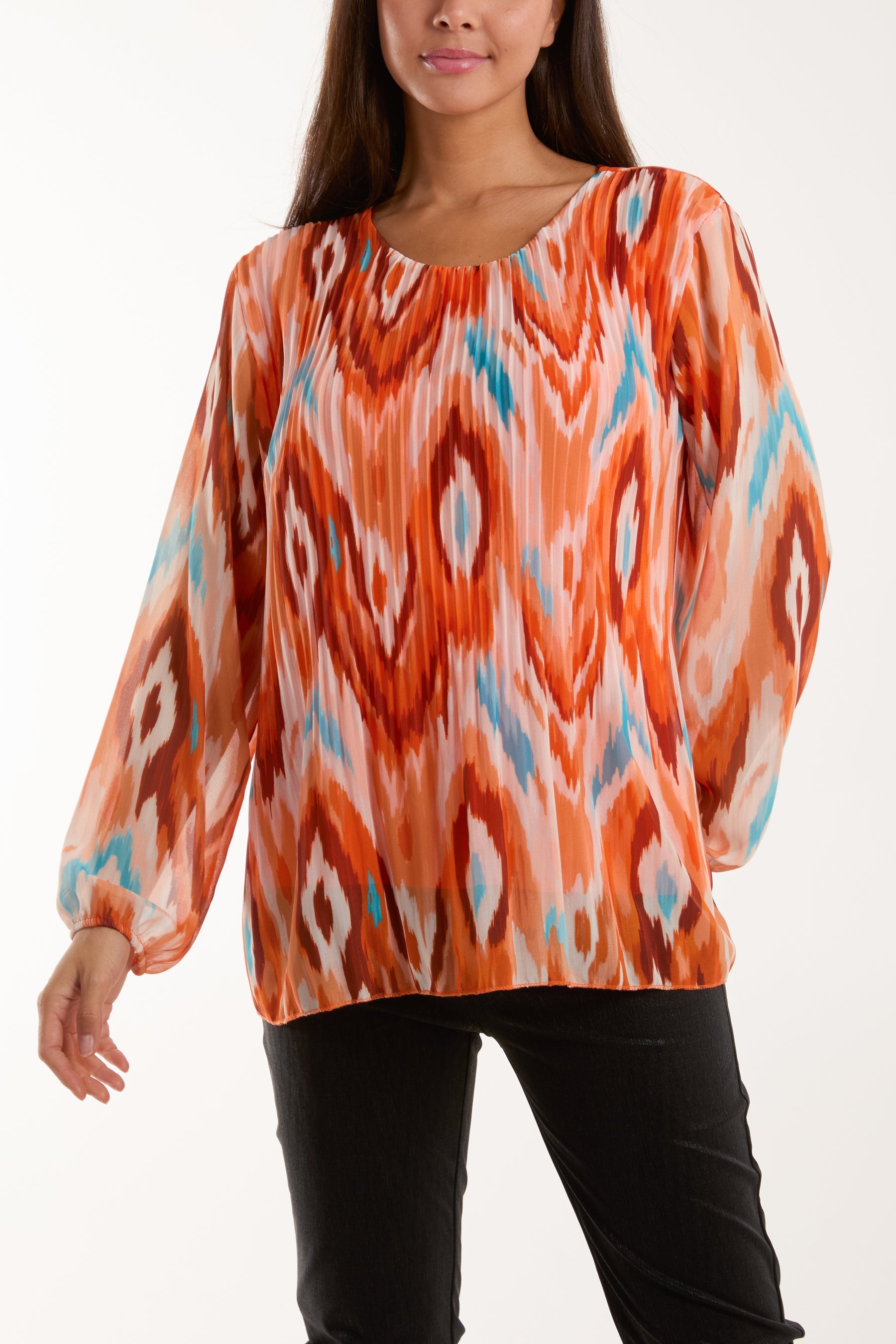 Blurred Zig Zag Pleated Blouse Blouses WearAll Orange One Size