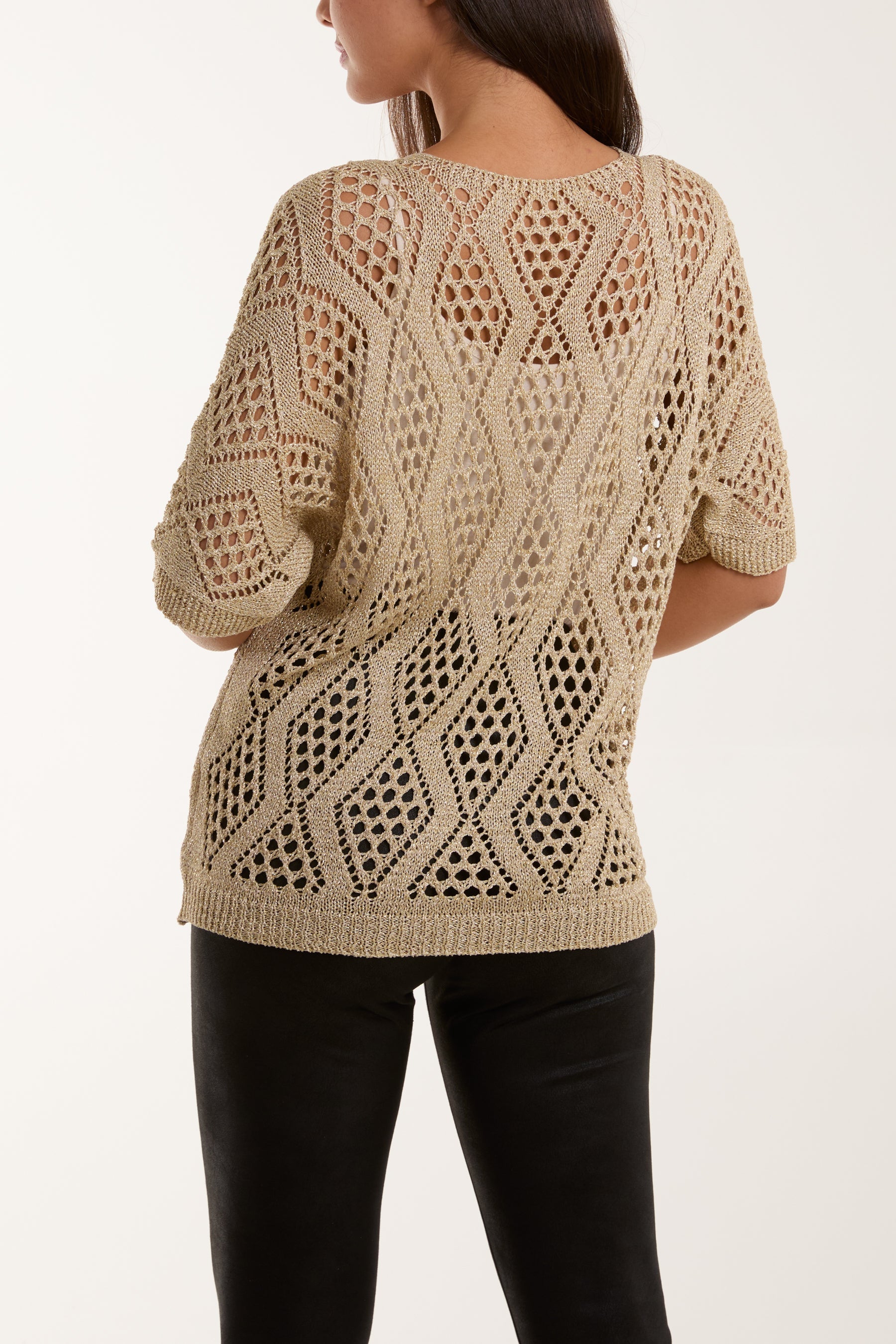 Diamond Lurex Crochet Top Tops WearAll