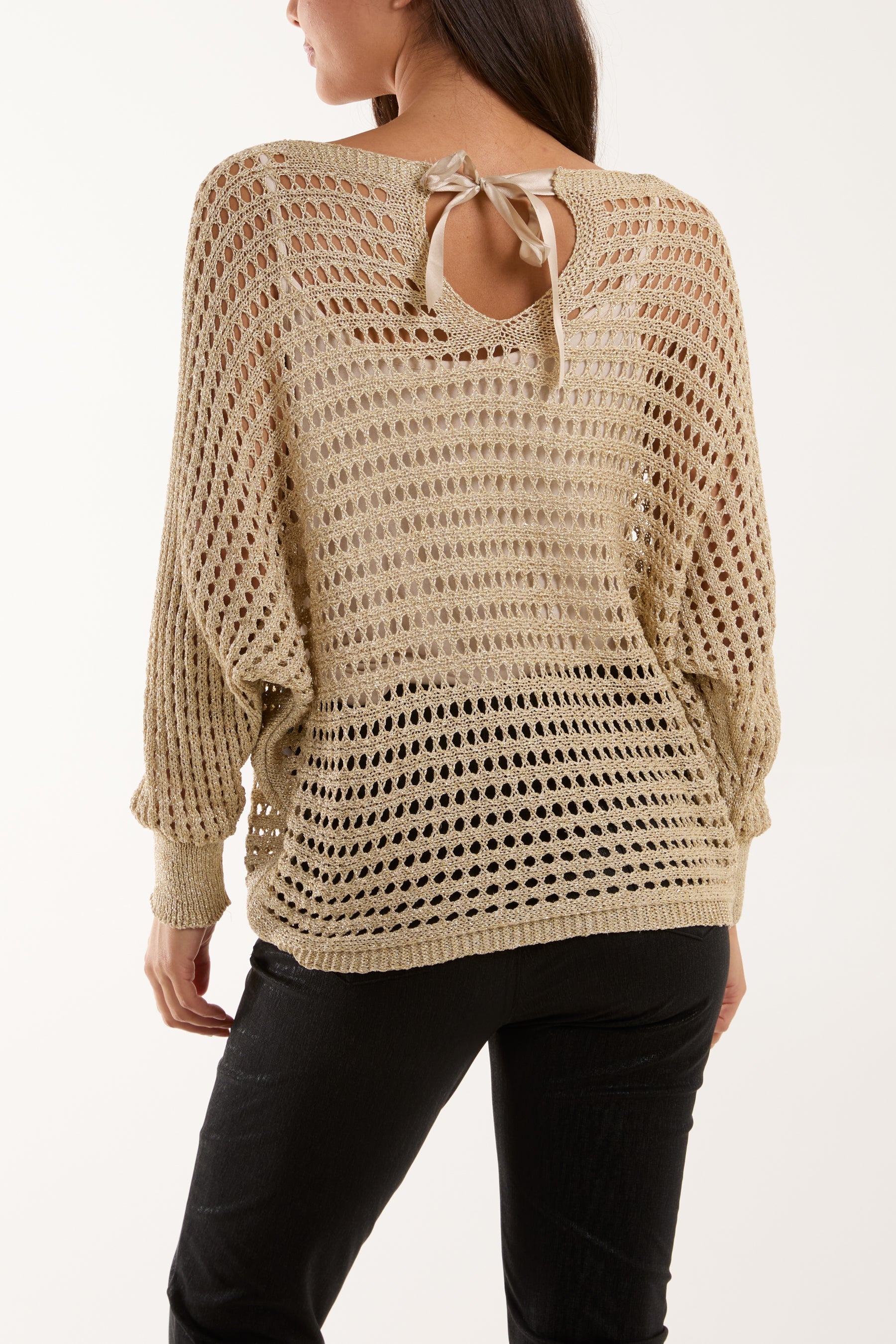 Satin Bow Back Crochet Knit Top Jumpers WearAll