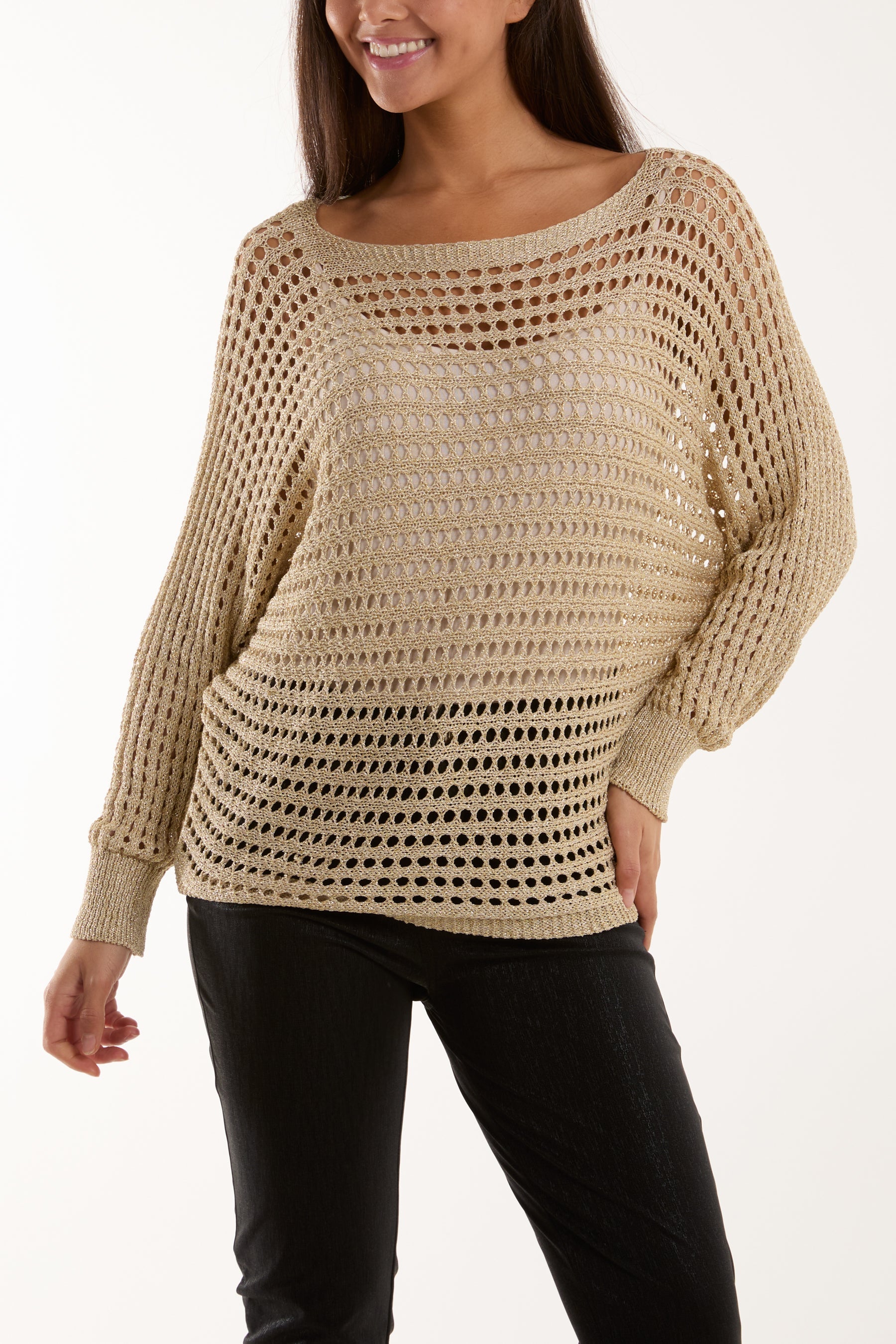 Satin Bow Back Crochet Knit Top Jumpers WearAll Gold One Size