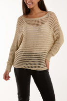 Satin Bow Back Crochet Knit Top Jumpers WearAll Gold One Size