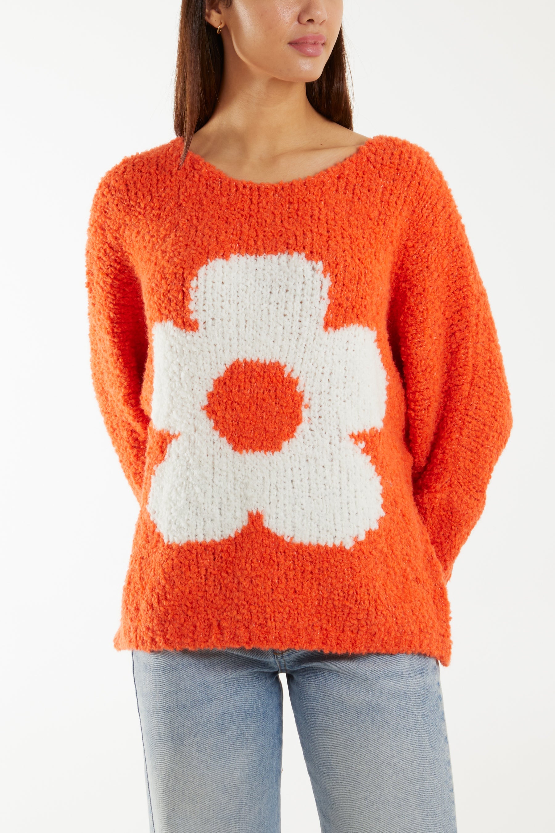 Wool Blend Daisy Boucle Super Soft Knit Jumpers WearAll Orange One Size