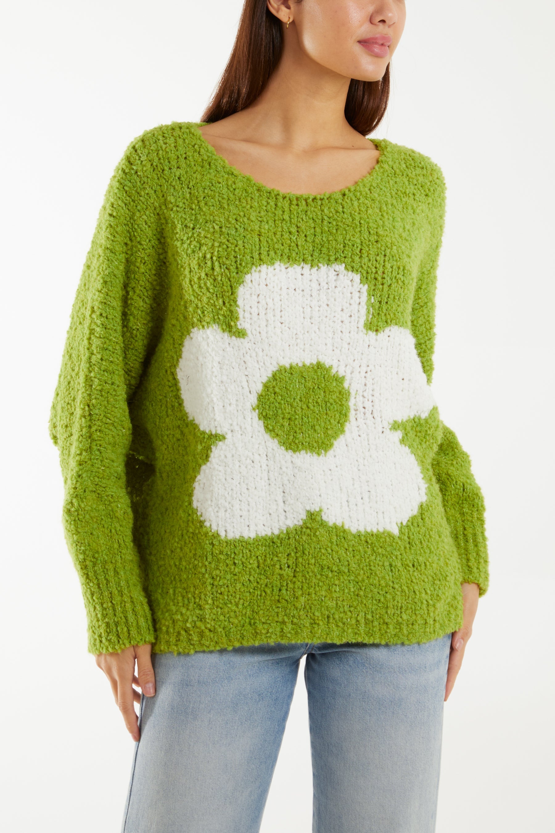 Wool Blend Daisy Boucle Super Soft Knit Jumpers WearAll Apple Green One Size
