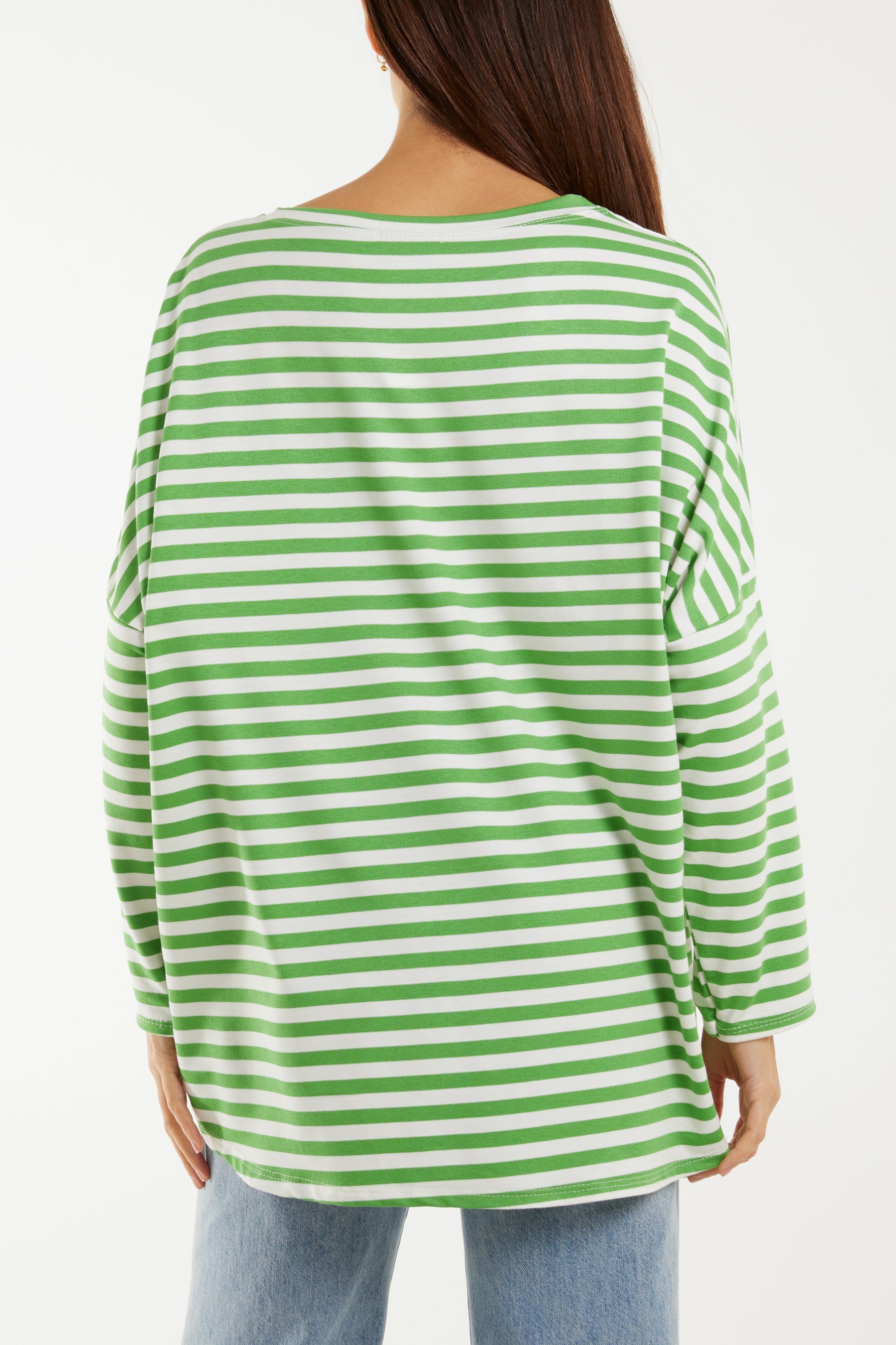 Heart Detail Long Sleeve Stripe Top T-shirts WearAll