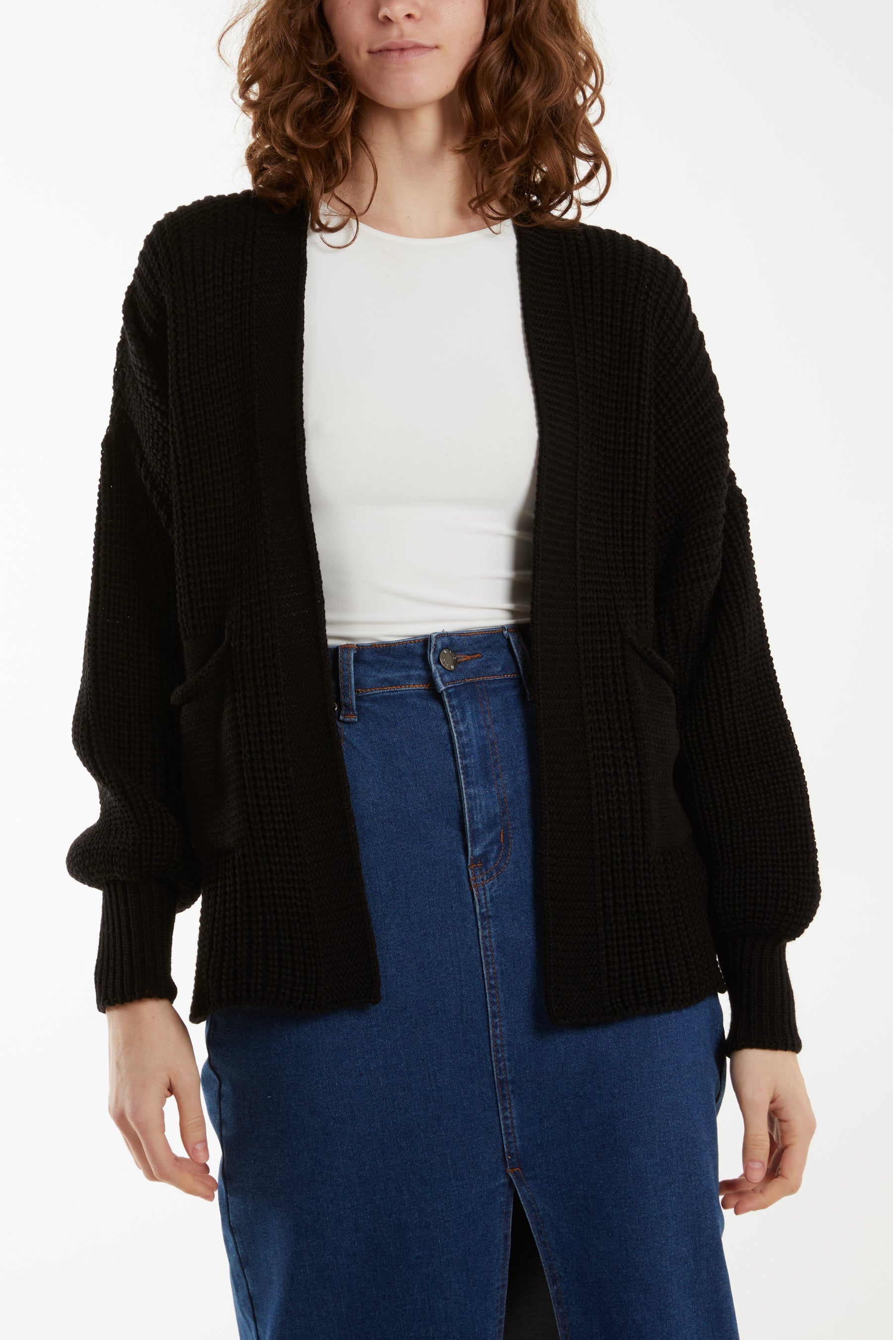 Edge To Edge Knitted Short Cardigan Cardigans WearAll Black One Size