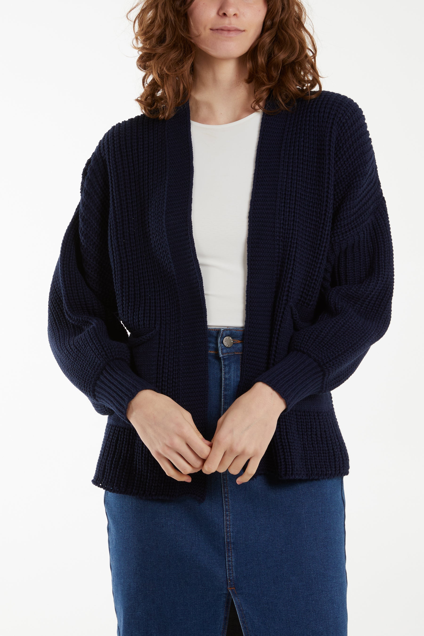 Edge To Edge Knitted Short Cardigan Cardigans WearAll Navy One Size