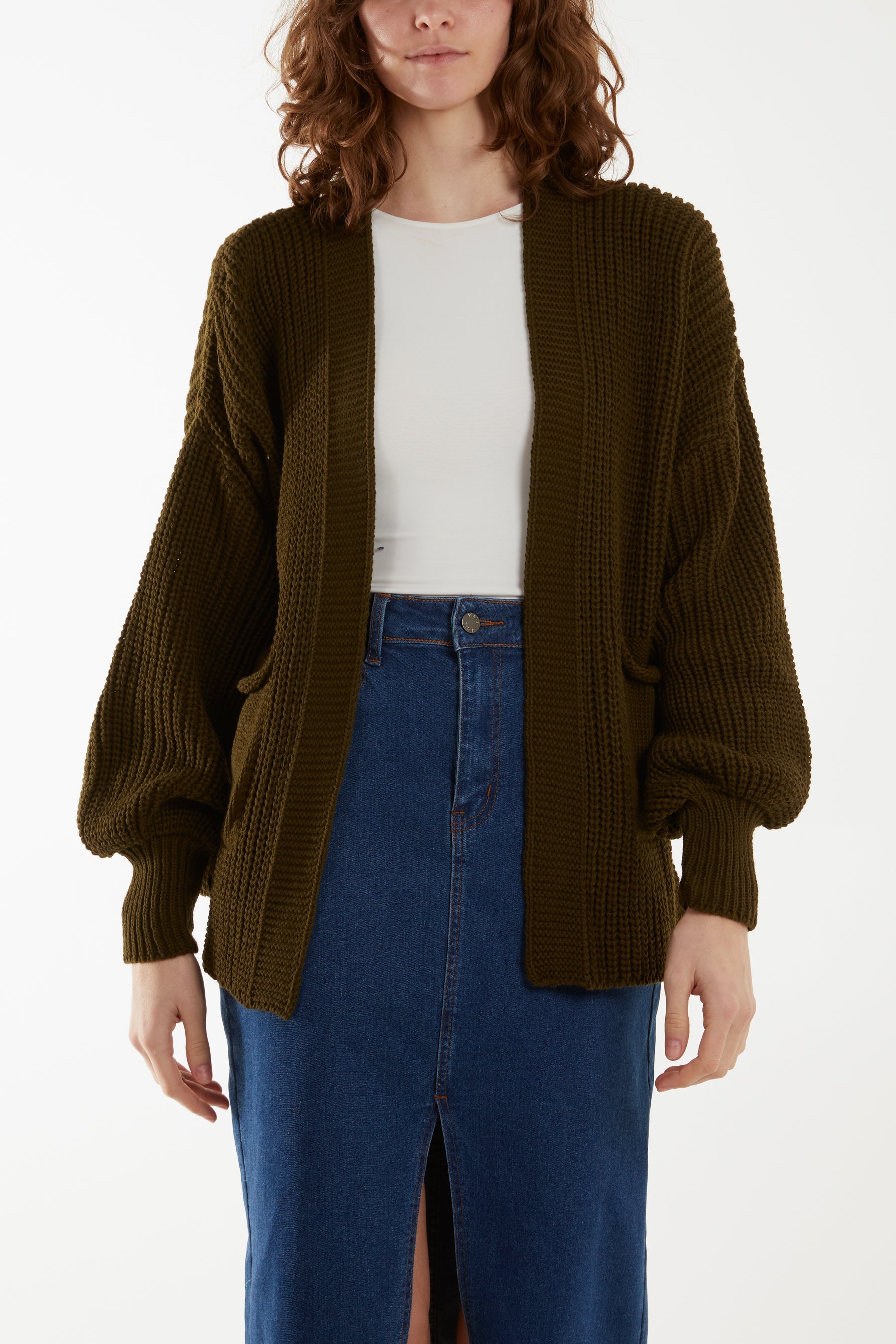 Edge To Edge Knitted Short Cardigan Cardigans WearAll Khaki One Size