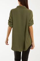 Open Collar Wooden Button Blouse Blouses WearAll