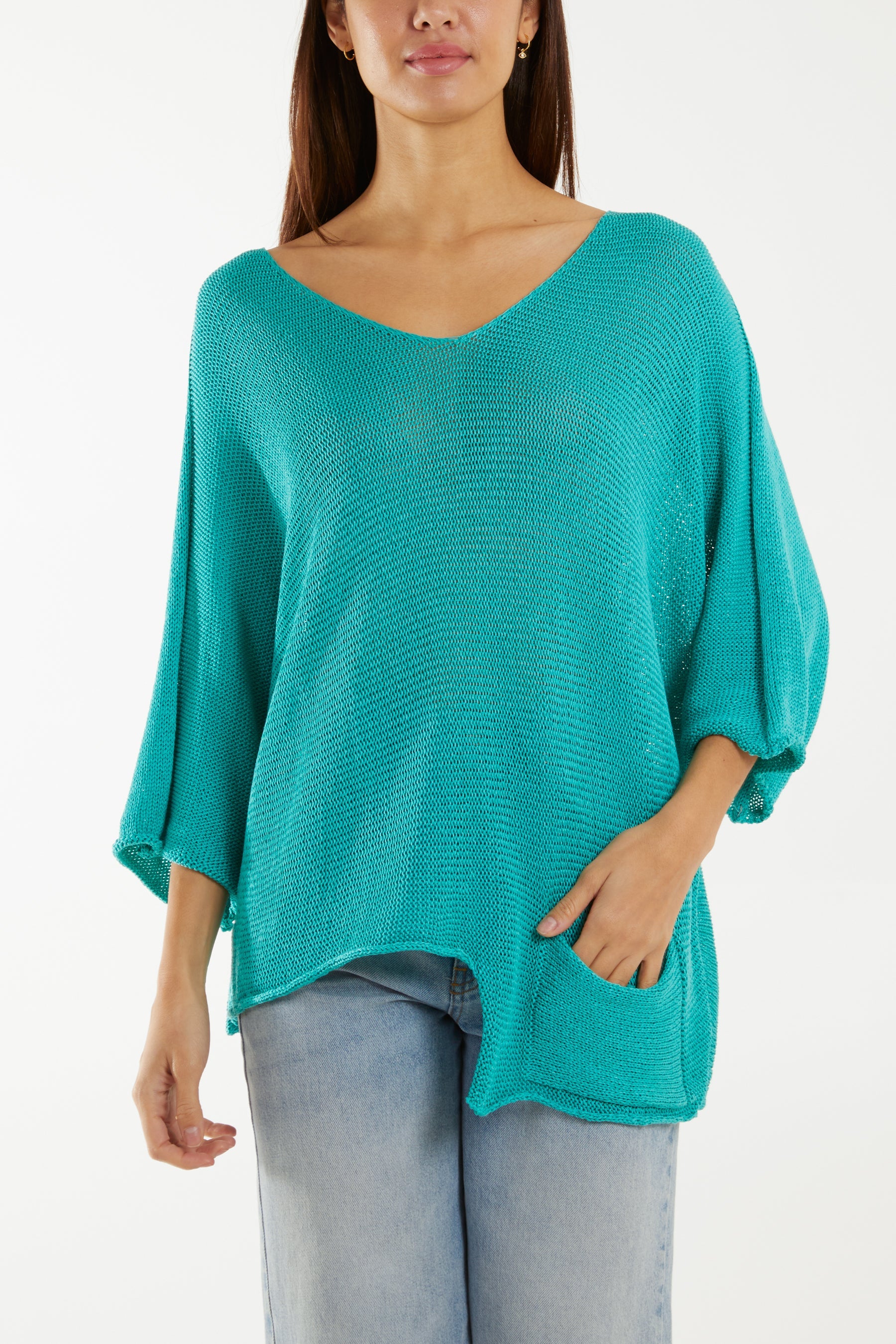 Cotton Crochet Asymmetric Hem Jumper Jumpers WearAll Jade One Size
