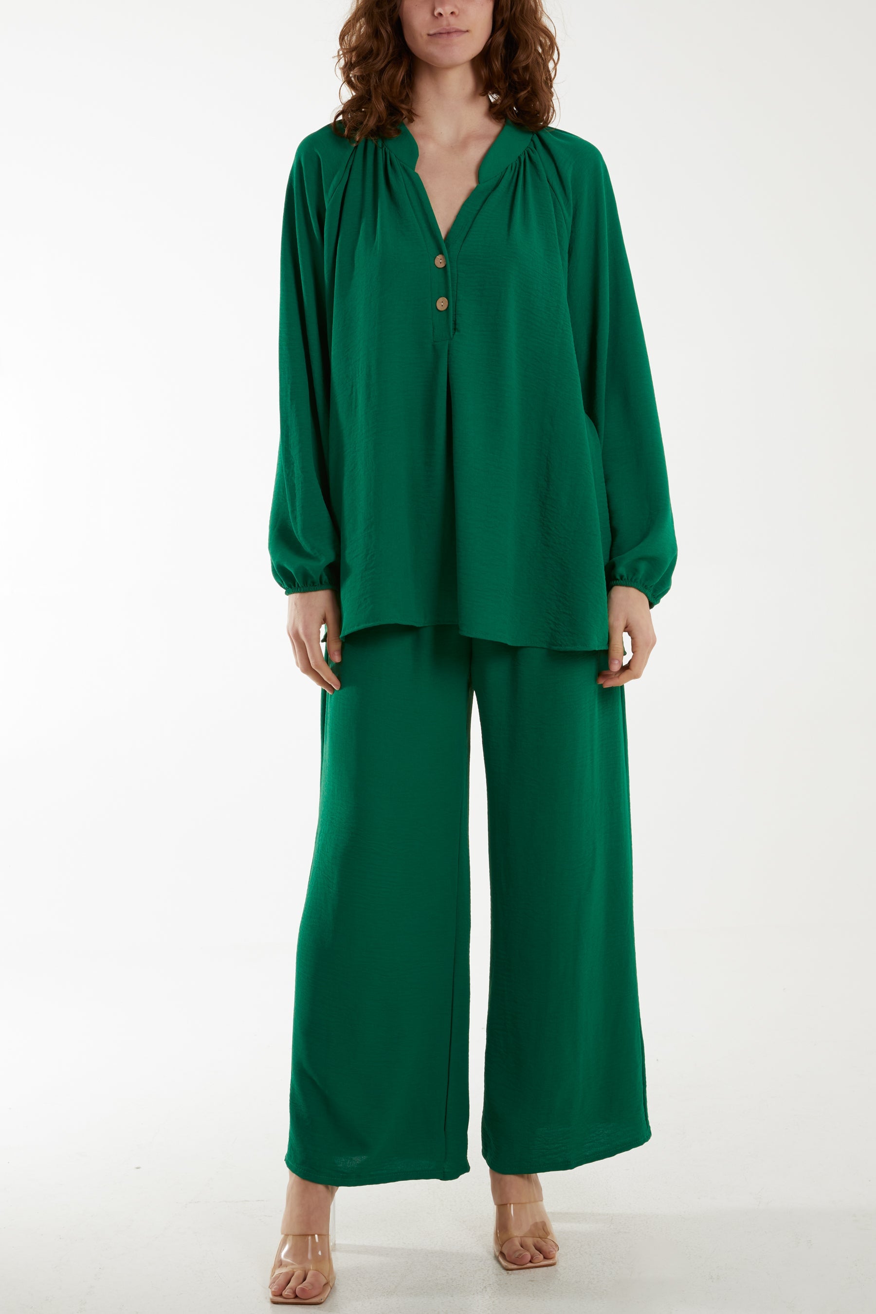 Grandad Blouse & Culotte Trouser Co-Ord Set Co-Ords WearAll Jade One Size