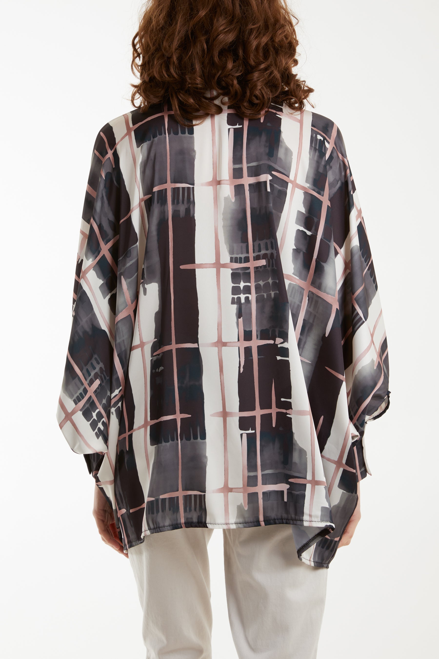 Geometric Pussybow Satin Blouse Shirts WearAll