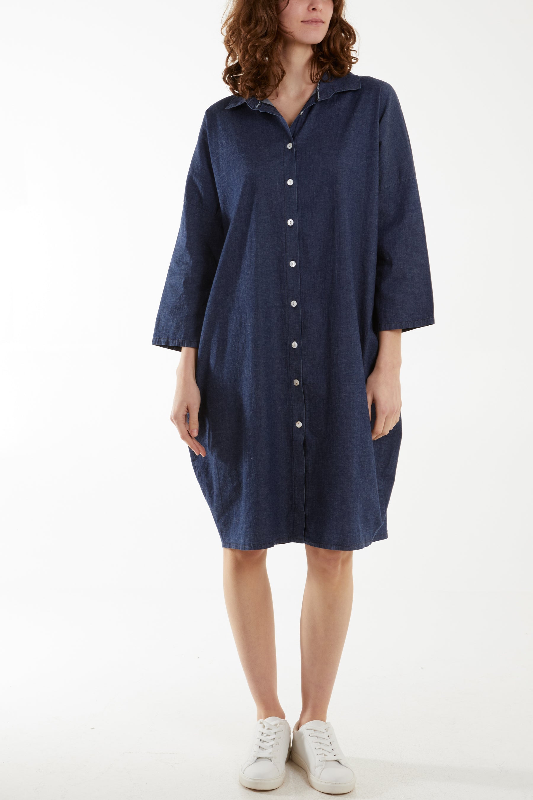 Denim Pockets Mini Shirt Dress Dresses WearAll Dark Denim One Size