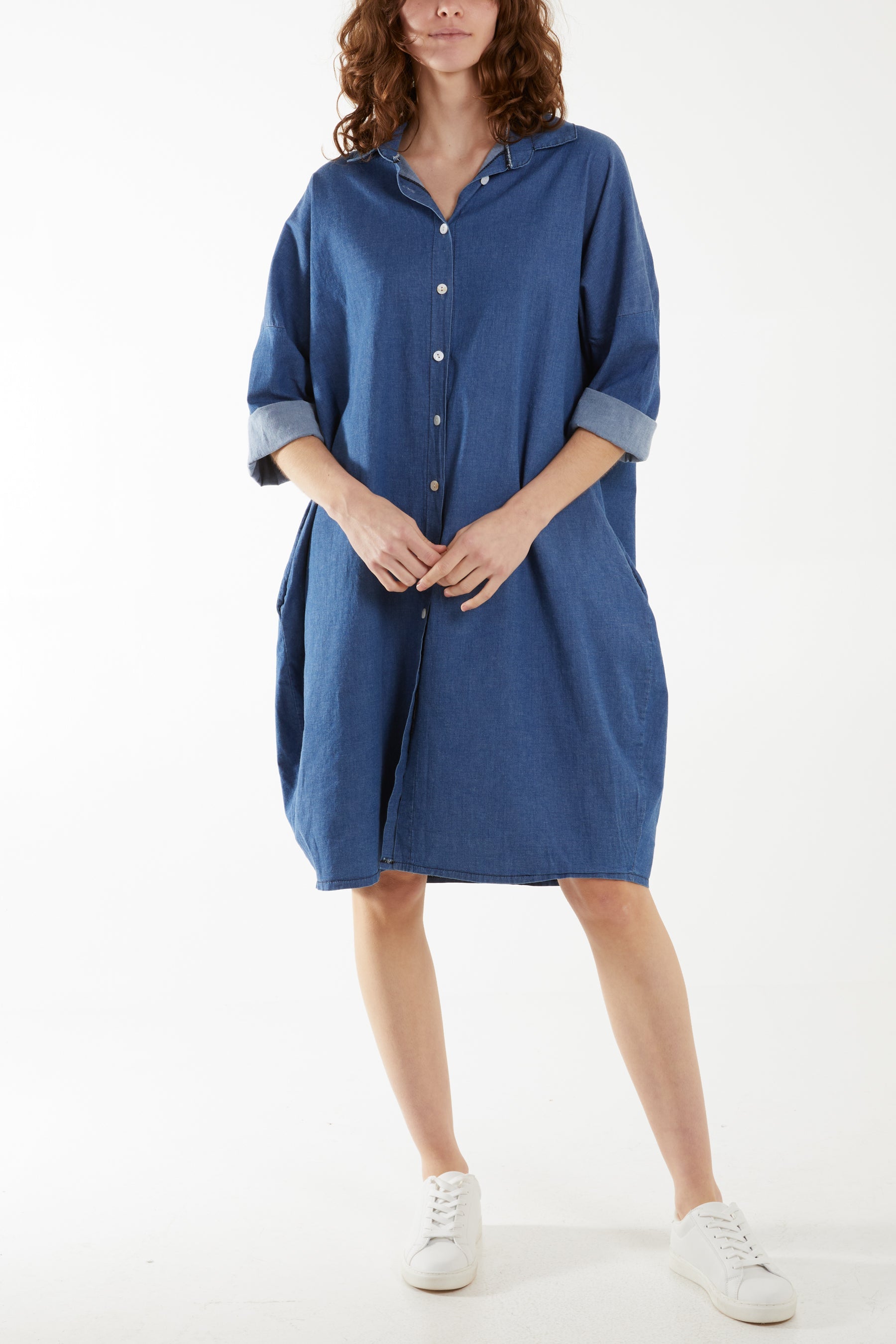 Denim Pockets Mini Shirt Dress Dresses WearAll Mid Denim One Size