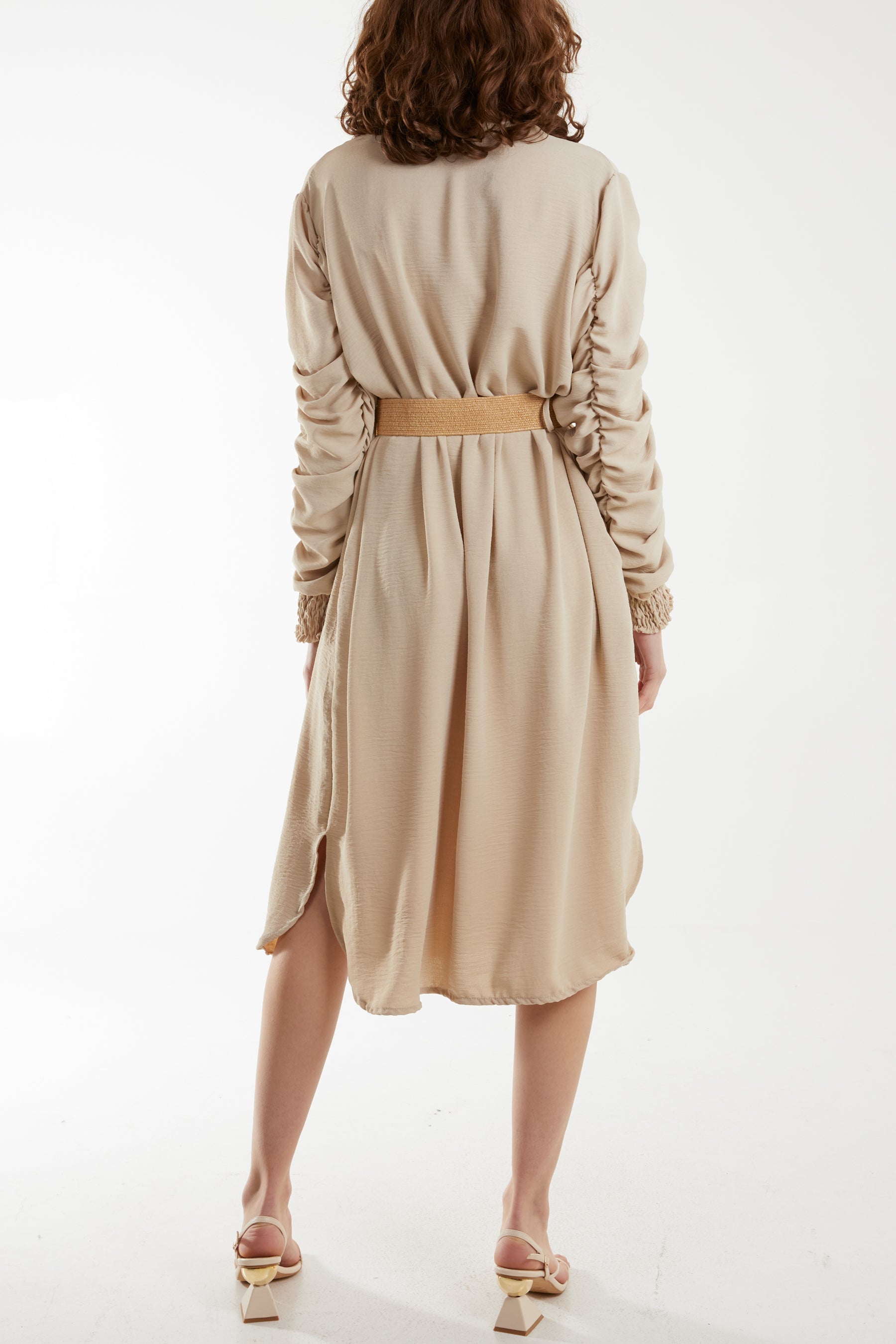 Ruffle Sleeve Pelted Midi Dress Dresses WearAll