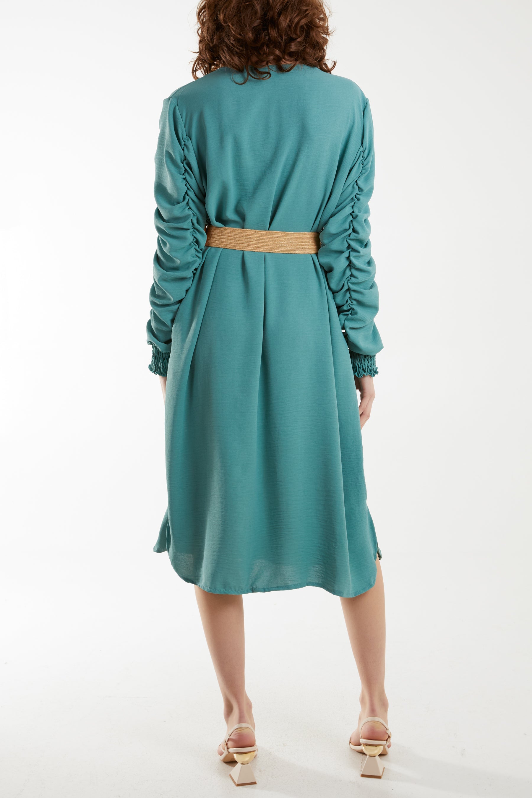 Ruffle Sleeve Pelted Midi Dress Dresses WearAll