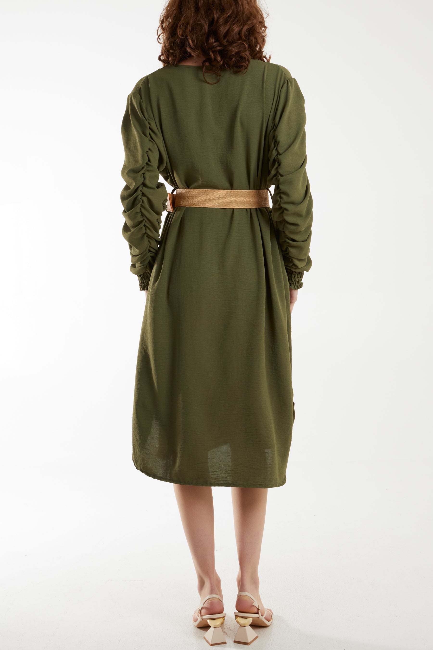 Ruffle Sleeve Pelted Midi Dress Dresses WearAll